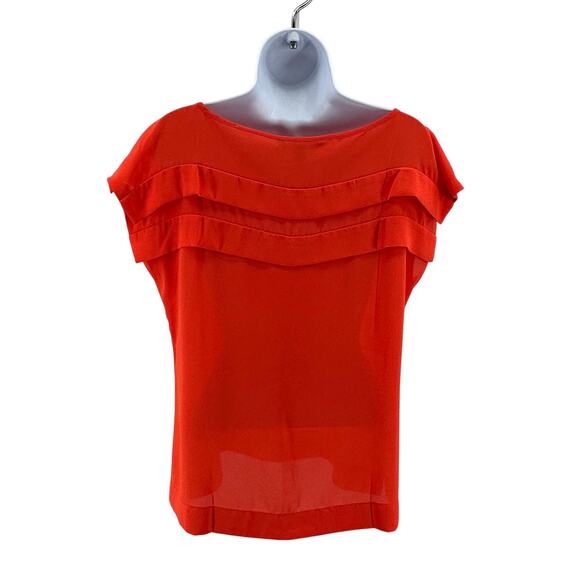 Banana Republic Blouse WMNS S Orange Short Sleeve Ruffle Layered Cap Sleeve Top - Picture 5 of 8